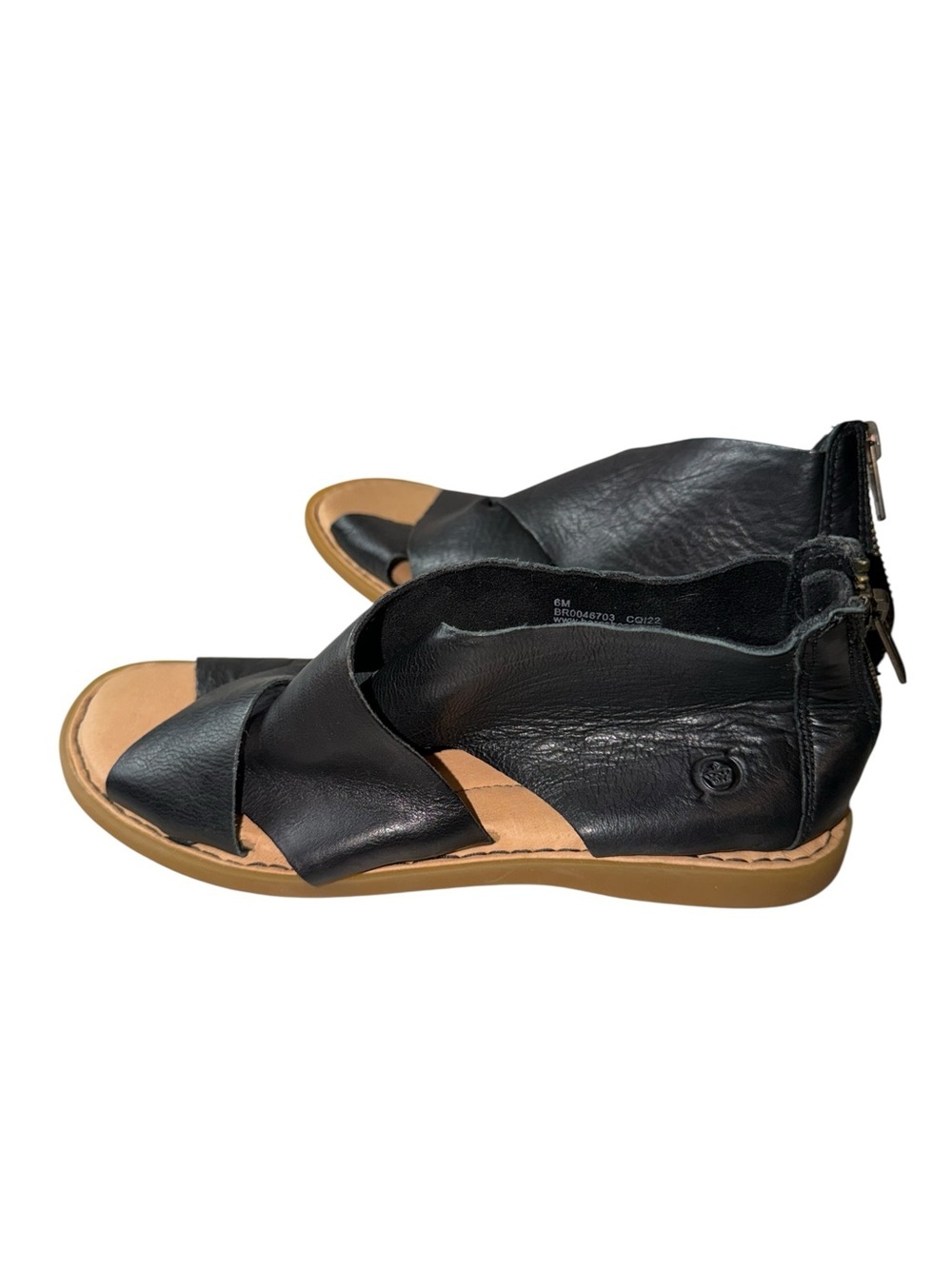 Born Black Leather Crisscross Back-Zip Sandals